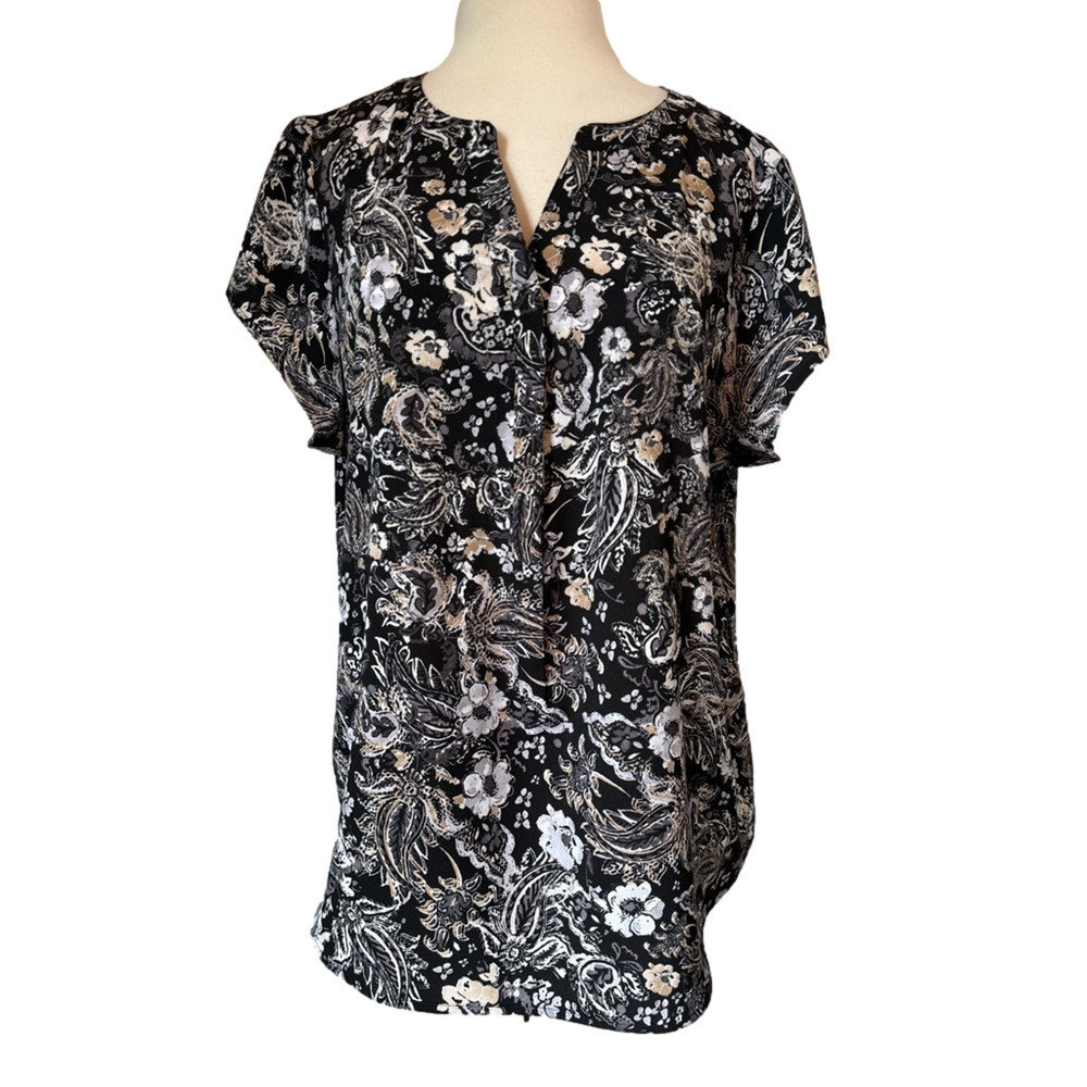 Croft & Barrow New Women's 1X Whimsigoth Floral Lightweight V Neck Blouse Plus